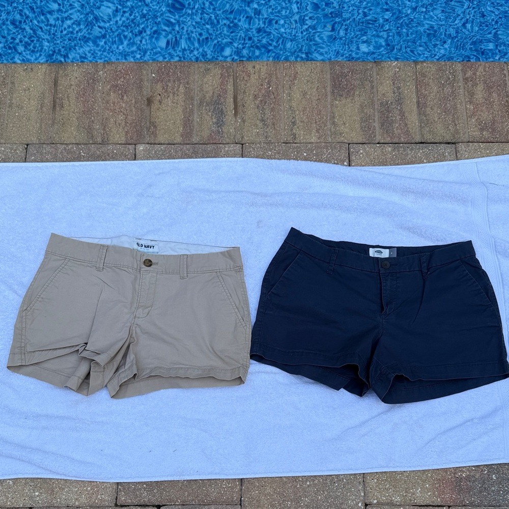 Navy and Tan Women's Shorts